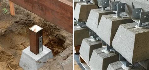 using concrete pier block with metal bracket foundation|concrete block with adjustable bracket.